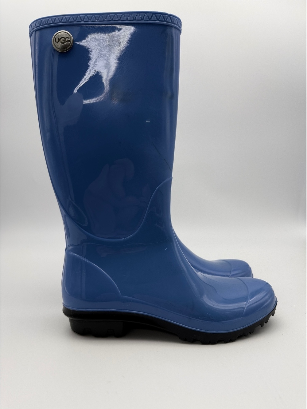 UGG Shaye Womens Tall Rain Boots Blue Glossy Rubber Waterproof USA Made Size 7